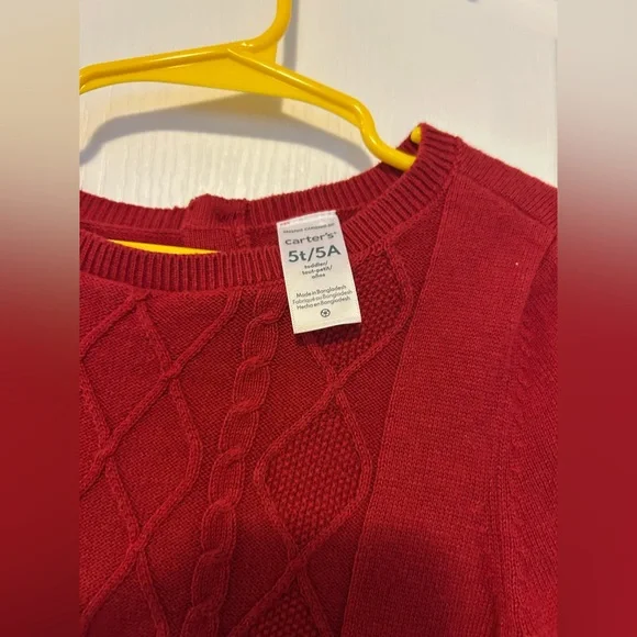 Carter's Red Knit Cable-Front Long Sleeve Kids Dress - Picture 2 of 6